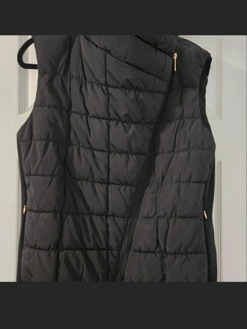 Calvin Klein Black Quilted Puffer Vest with Gold Zipper Accents